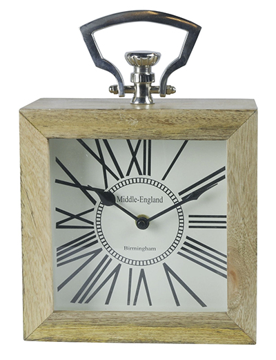 Square Desk Clock Wood And Nickel